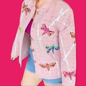 Vintage pink Daniel K dragonfly button down coat jacket medium